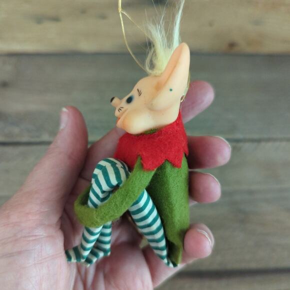 Vtg Kitschy Mouse Knee Hugger Christmas Ornament Made in Japan Anthropomorphic - Picture 4 of 10